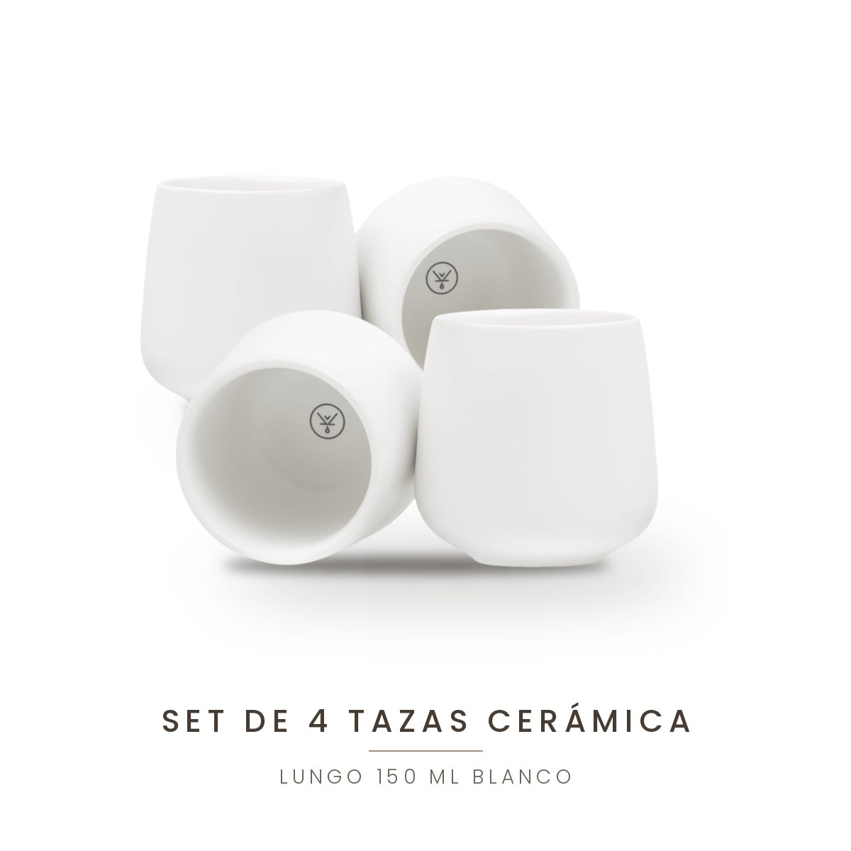 Set de 4 Tazas Cerámica Lungo 150 ML Blanco