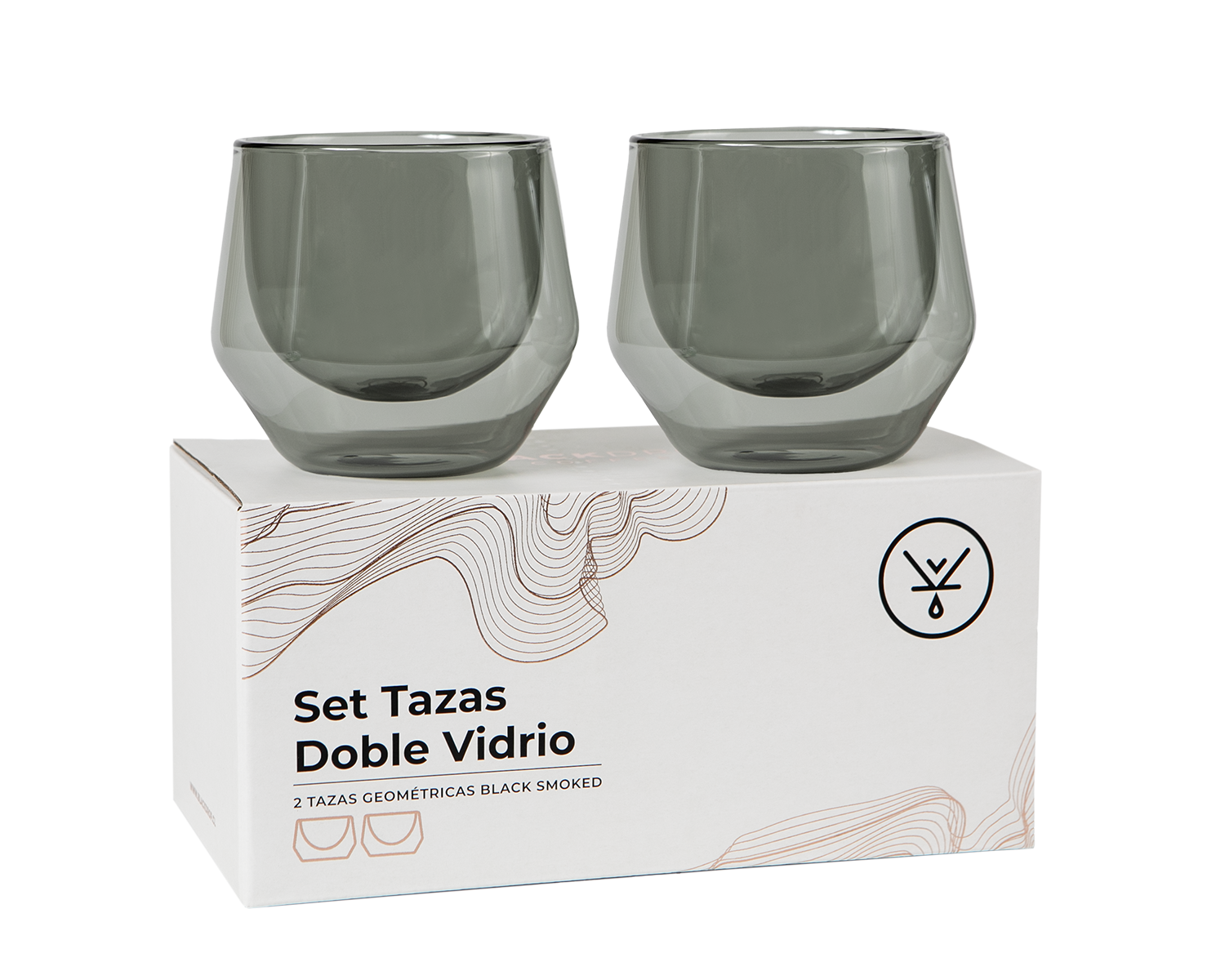 Set 2 Tazas Geometric Doble Vidrio 250ml Smoke