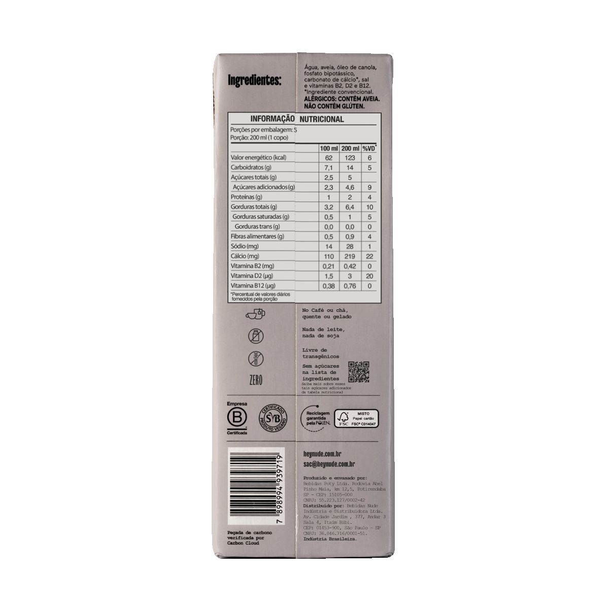 Leche de avena Nude 1 LITRO - Blackdrop Coffee
