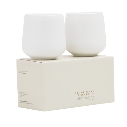 Set 2 Tazas Cerámica Lungo 150 ML Blanco