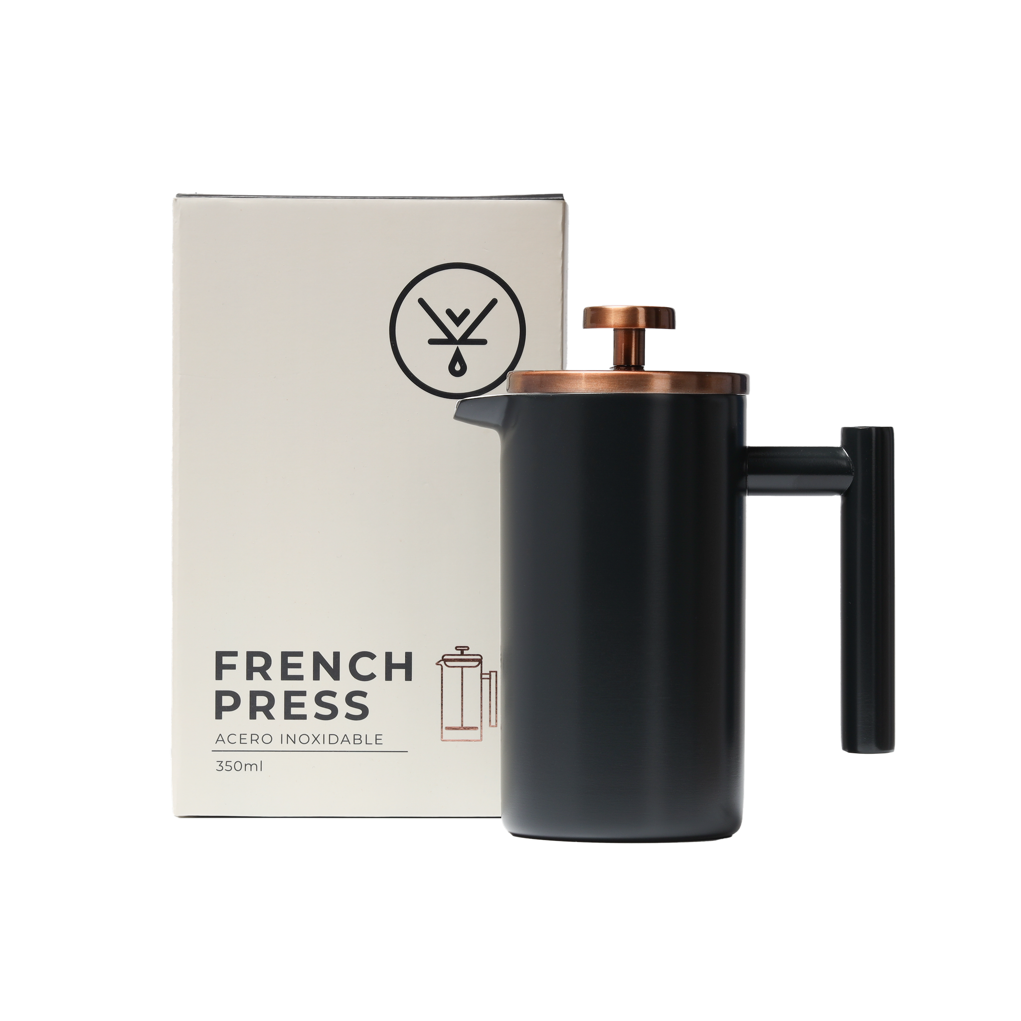 PRENSA FRANCESA NEGRA ACERO 350 ML TAPA COBRE